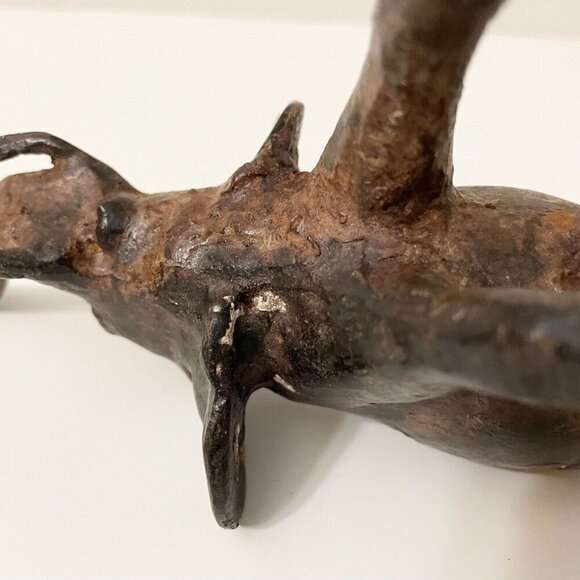 Vintage Elephant Trunk Up Metal Figurine 6 Inch Long Figure Flaws - Picture 16 of 16